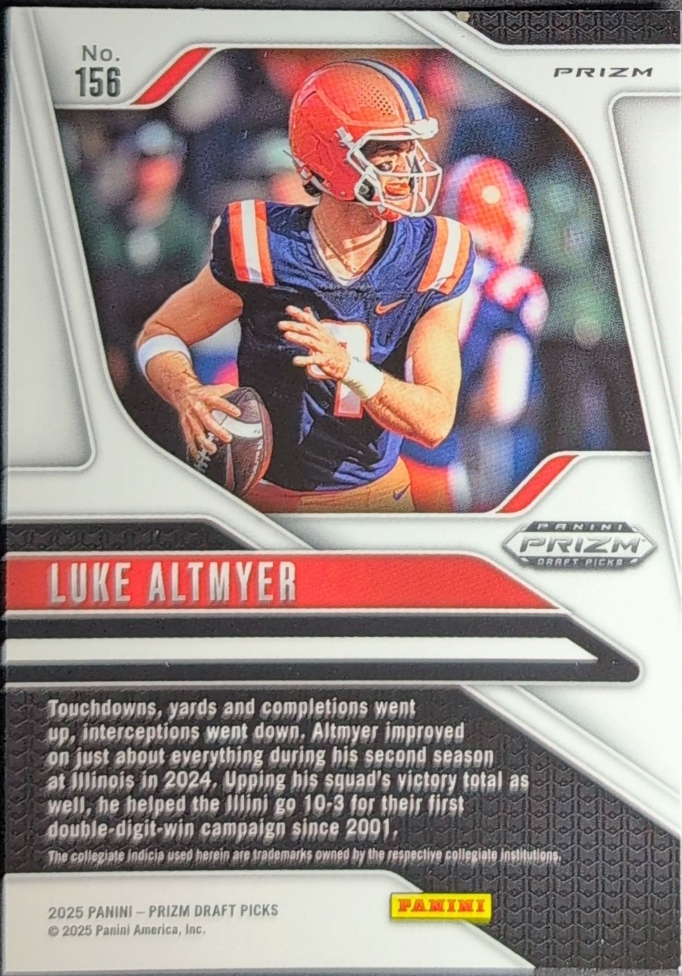 2025 Panini Prizm Draft Picks Luke Altmyer #156 Prizms Red Ice Illinois Fighting Illini back