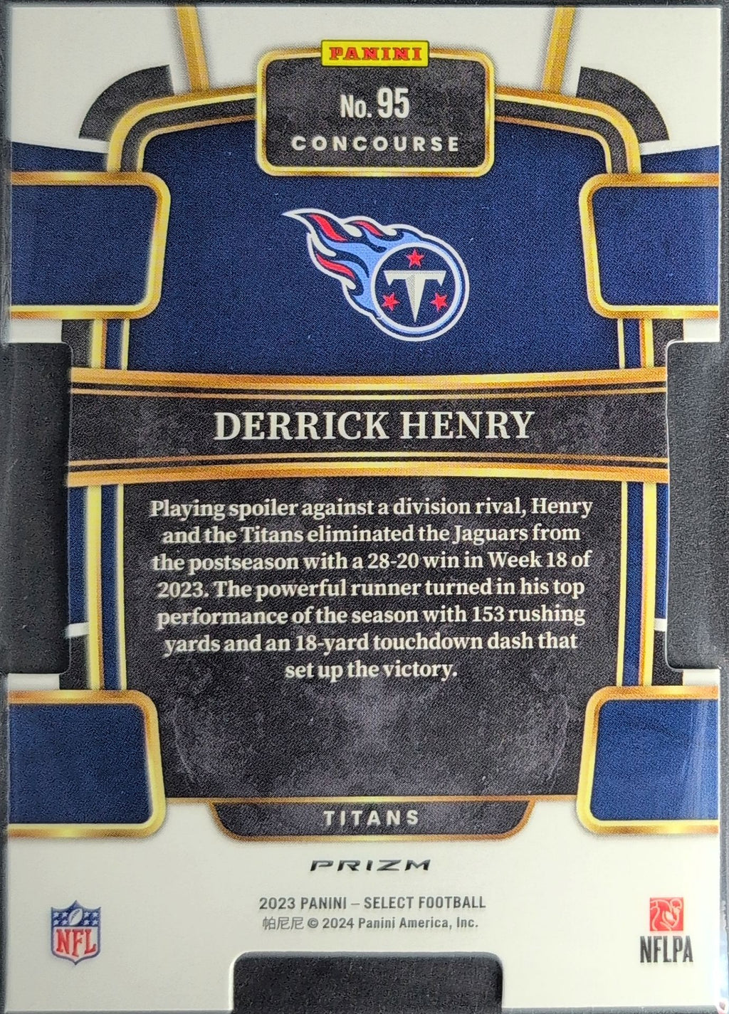 2023 Panini Select Derrick Henry #95 Black and Red Prizms Die Cuts Tennessee Titans back
