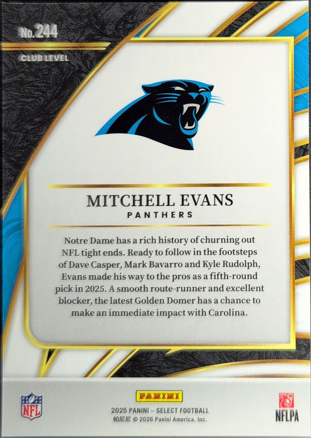 Mitchell Evans 2025 Panini Select #244 Carolina Panthers - back image