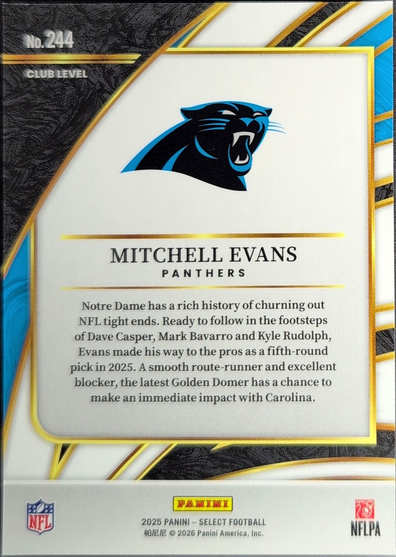Mitchell Evans 2025 Panini Select #244 Carolina Panthers - back image