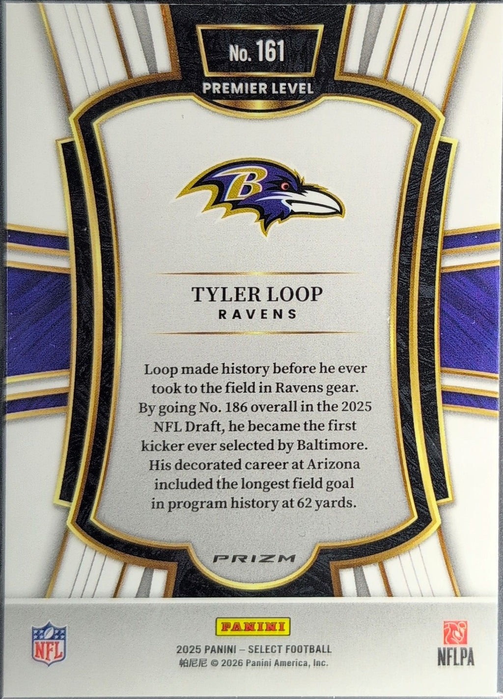 2025 Panini Select Tyler Loop #161 Silver Prizm Baltimore Ravens back
