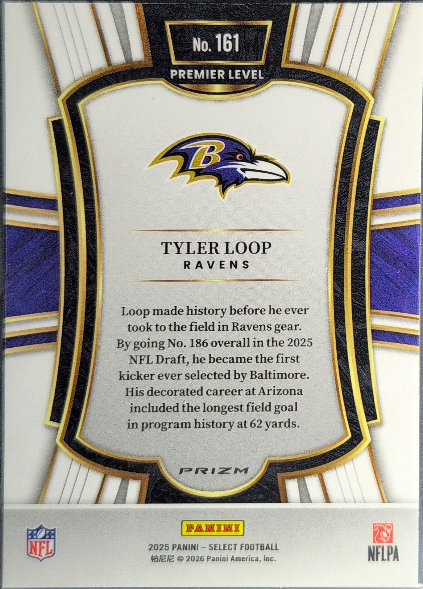 2025 Panini Select Tyler Loop #161 Silver Prizm Baltimore Ravens back