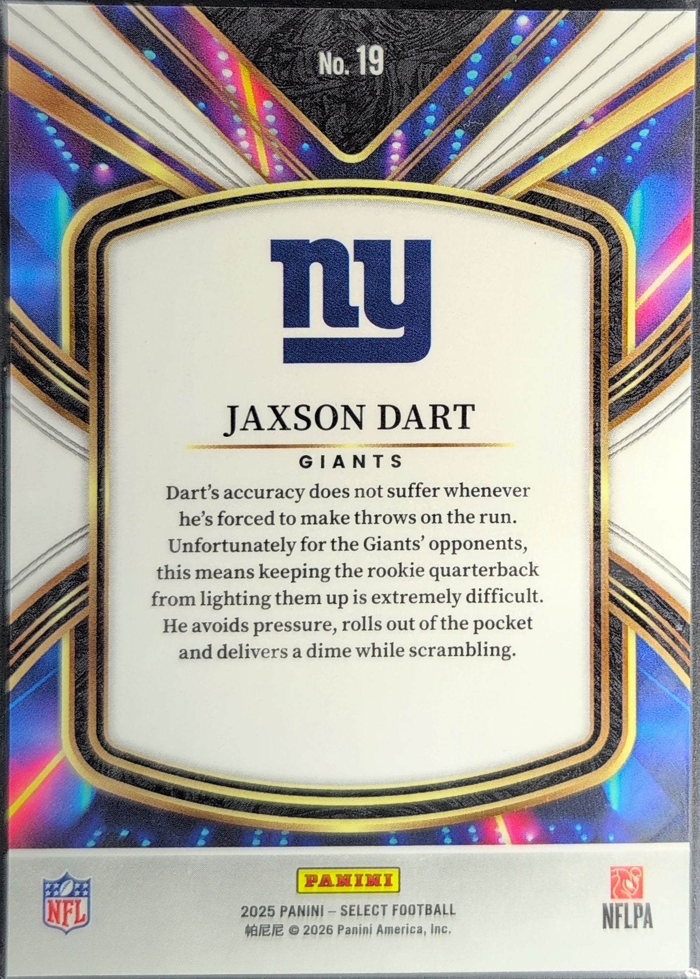 2025 Panini Select Jaxson Dart #19 Select Future New York Giants back