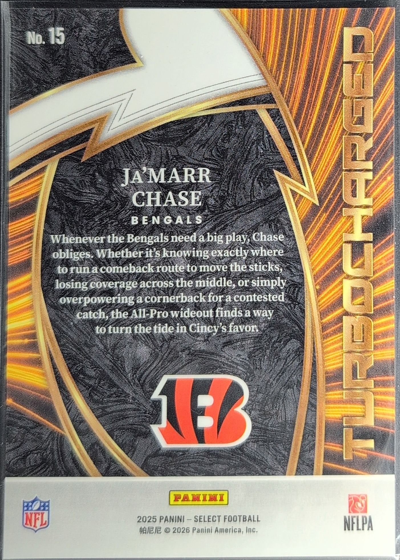 Ja'Marr Chase 2025 Panini Select #15 Turbocharged Cincinnati Bengals - back image