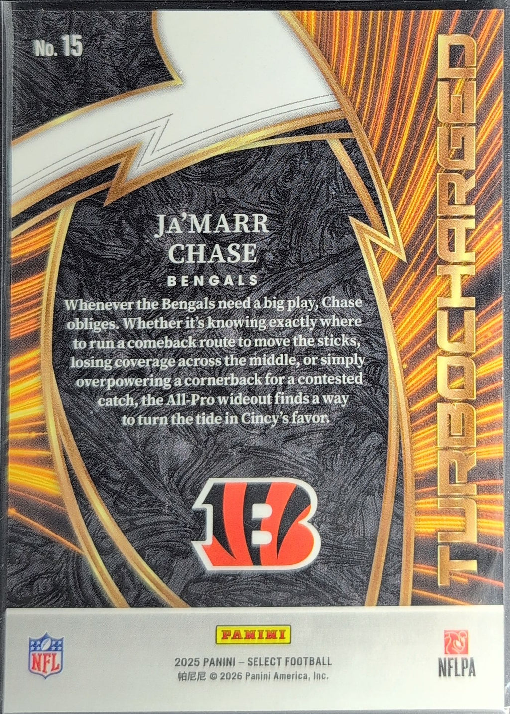 2025 Panini Select Ja'Marr Chase #15 Turbocharged Cincinnati Bengals back