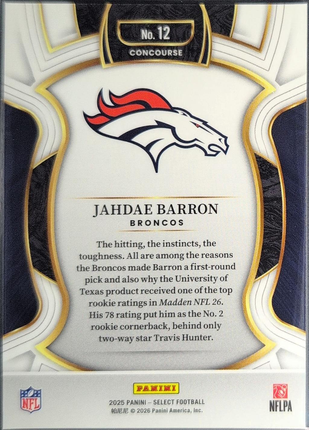 2025 Panini Select Jahdae Barron #12 RC Denver Broncos back