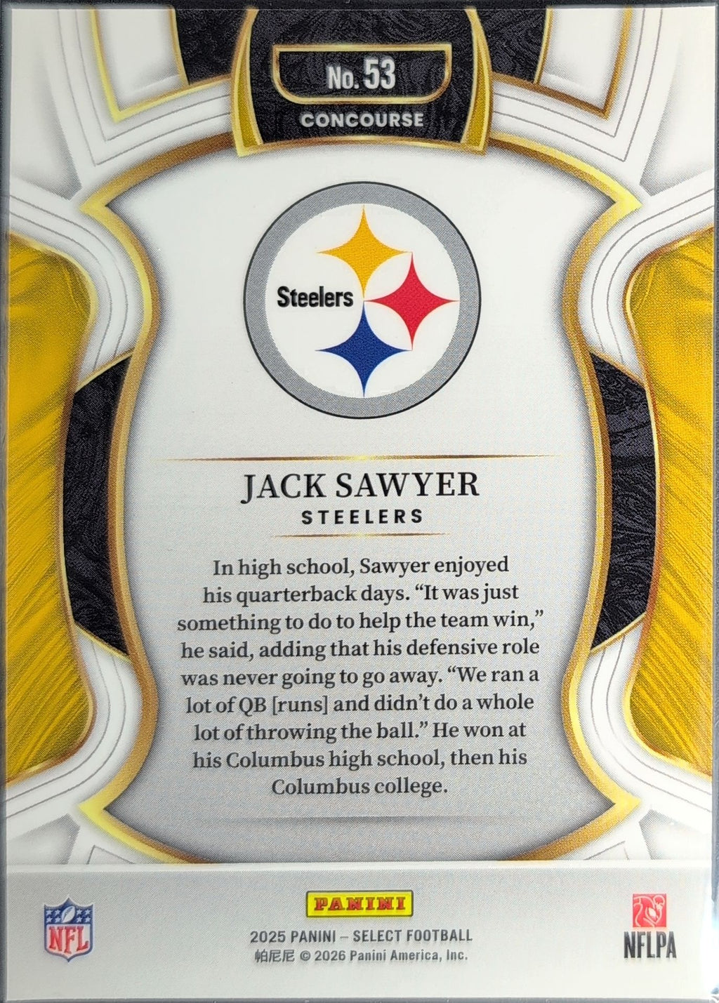 Jack Sawyer 2025 Panini Select #53 Rookie Pittsburgh Steelers