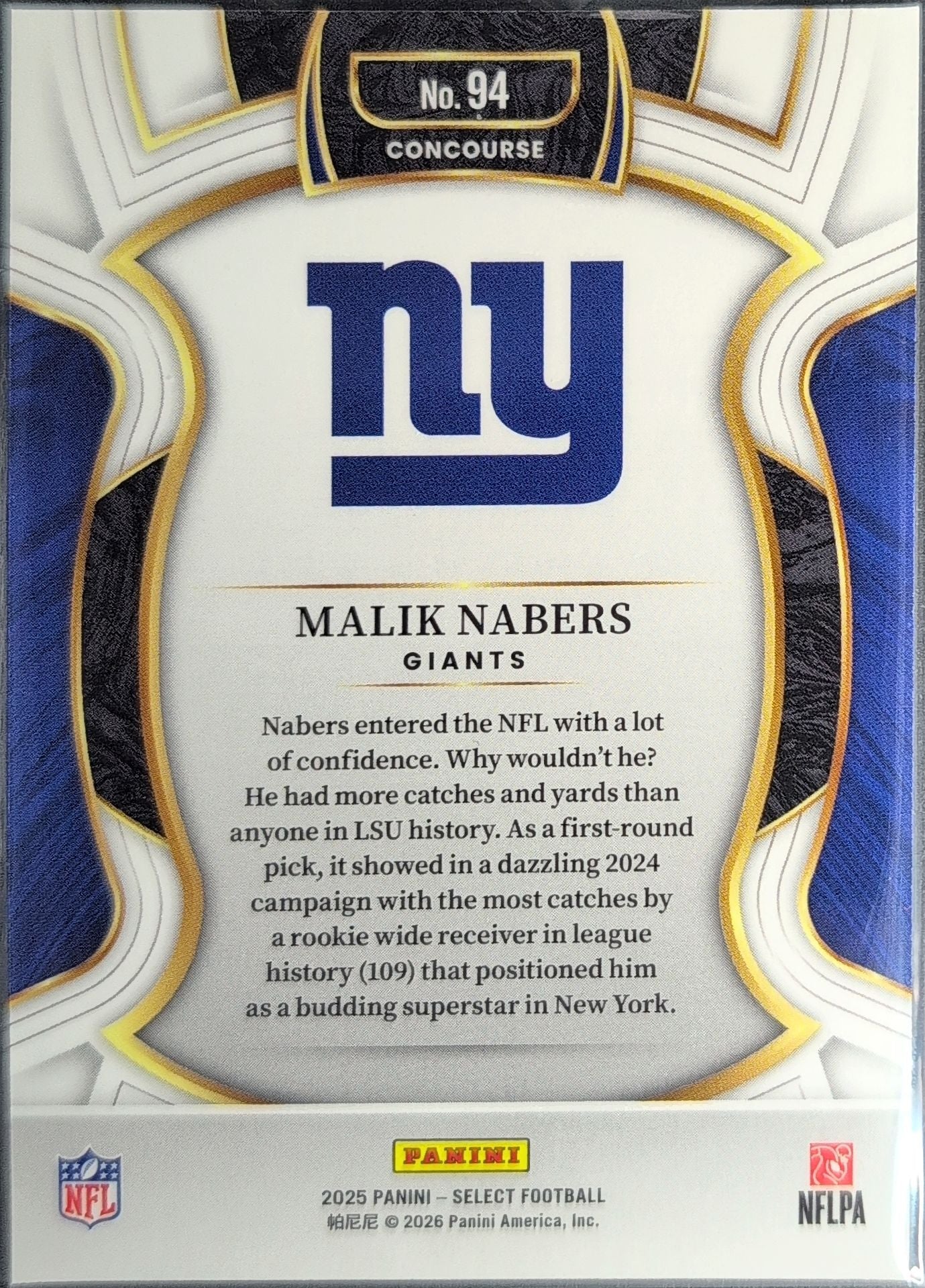 2025 Panini Select Malik Nabers #94 New York Giants back
