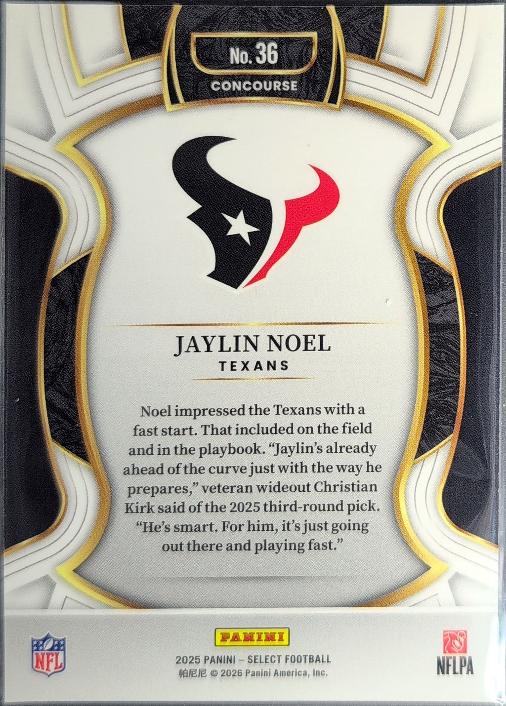 2025 Panini Select Jaylin Noel #36 RC Houston Texans back