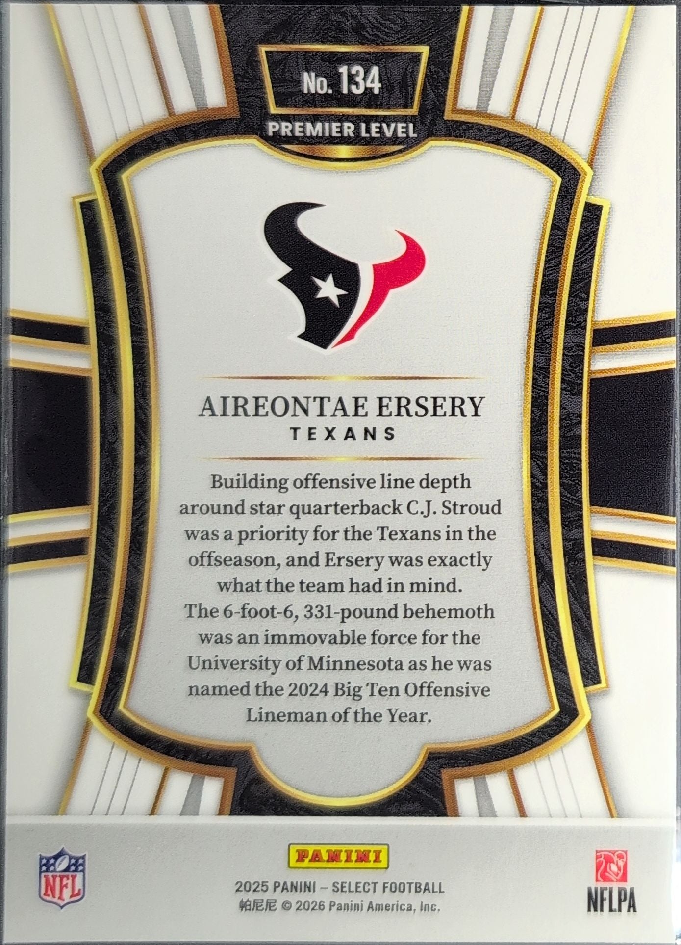 2025 Panini Select Aireontae Ersery #134 Houston Texans back
