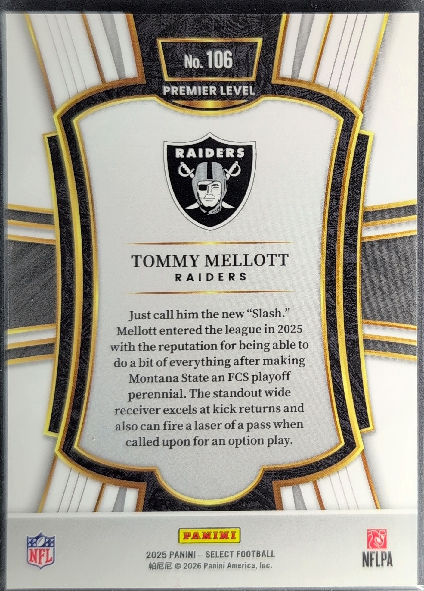 2025 Panini Select Tommy Mellott #106 Las Vegas Raiders back