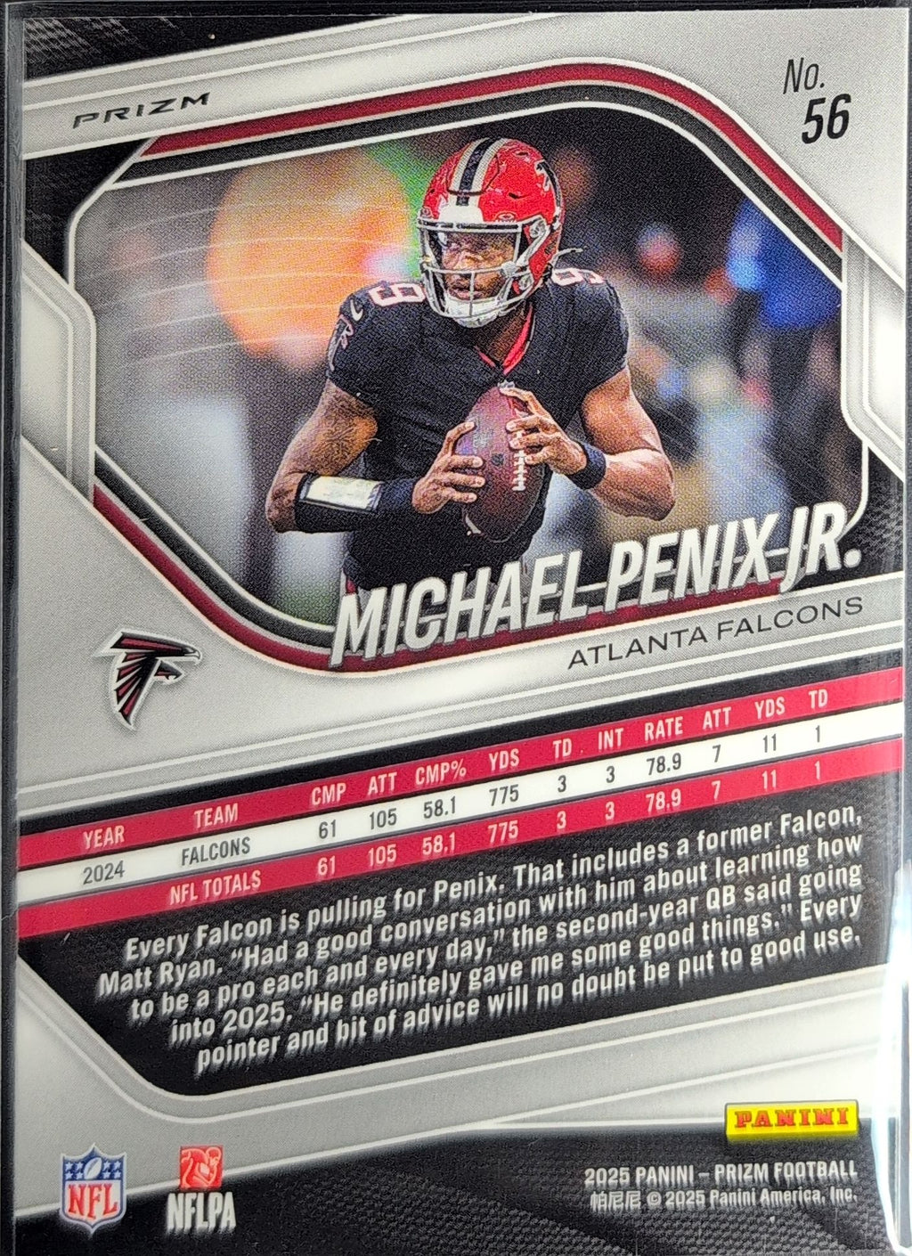 2025 Panini Prizm Michael Penix Jr. #56 White Disco Atlanta Falcons back