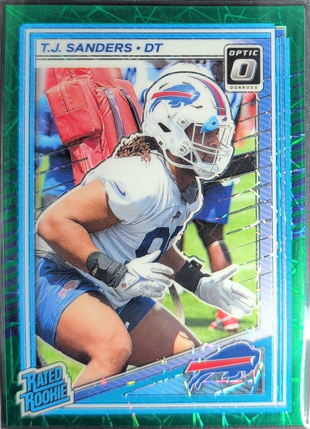 T.J. Sanders 2025 Donruss Optic #226 Green Velocity Rookie RC Buffalo Bills - front image