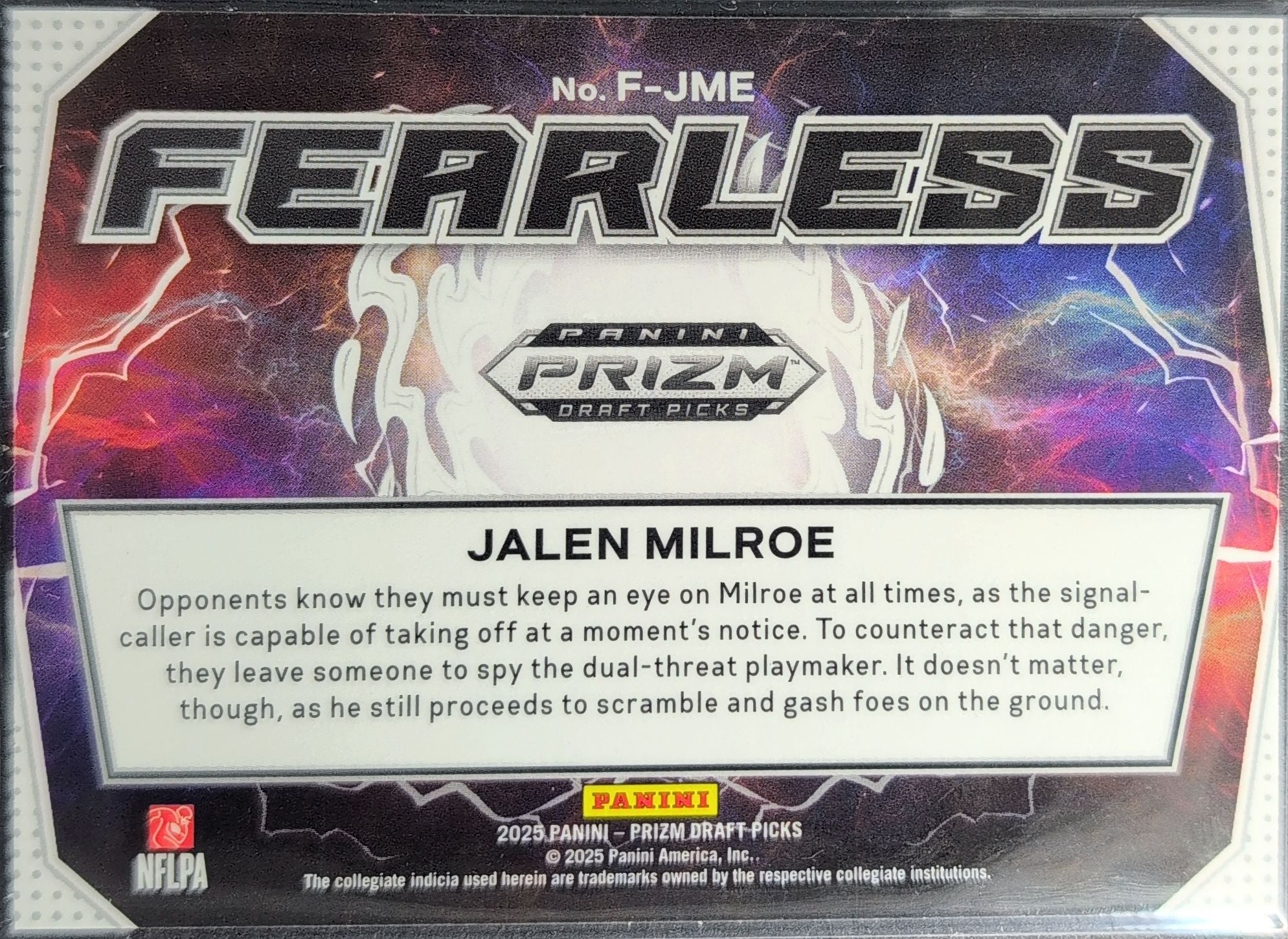 2025 Panini Prizm Draft Picks Jalen Milroe #F-JME Fearless Alabama Crimson Tide back