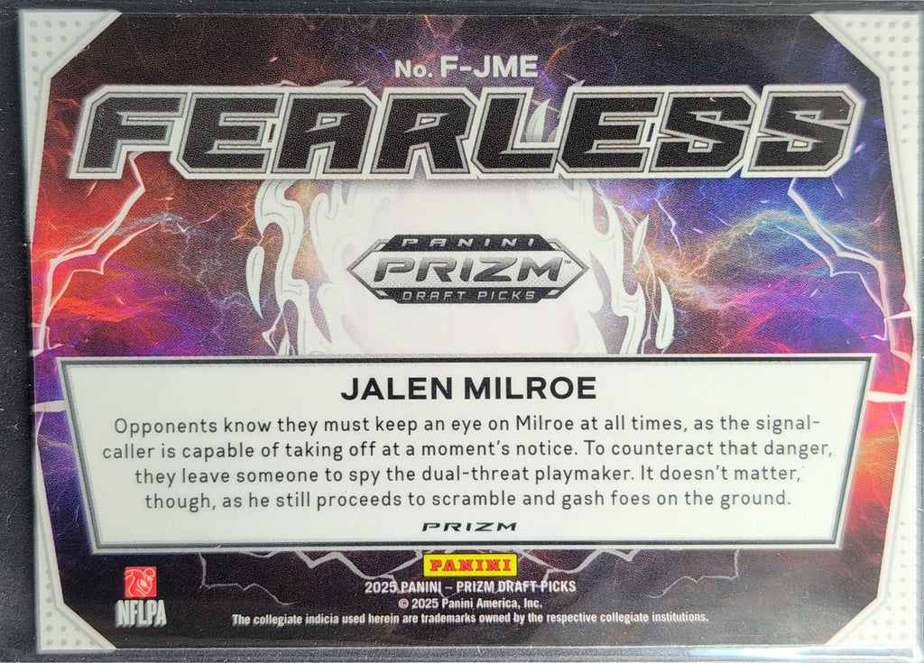 2025 Panini Prizm Draft Picks Jalen Milroe #F-JME Fearless Green Alabama Crimson Tide back
