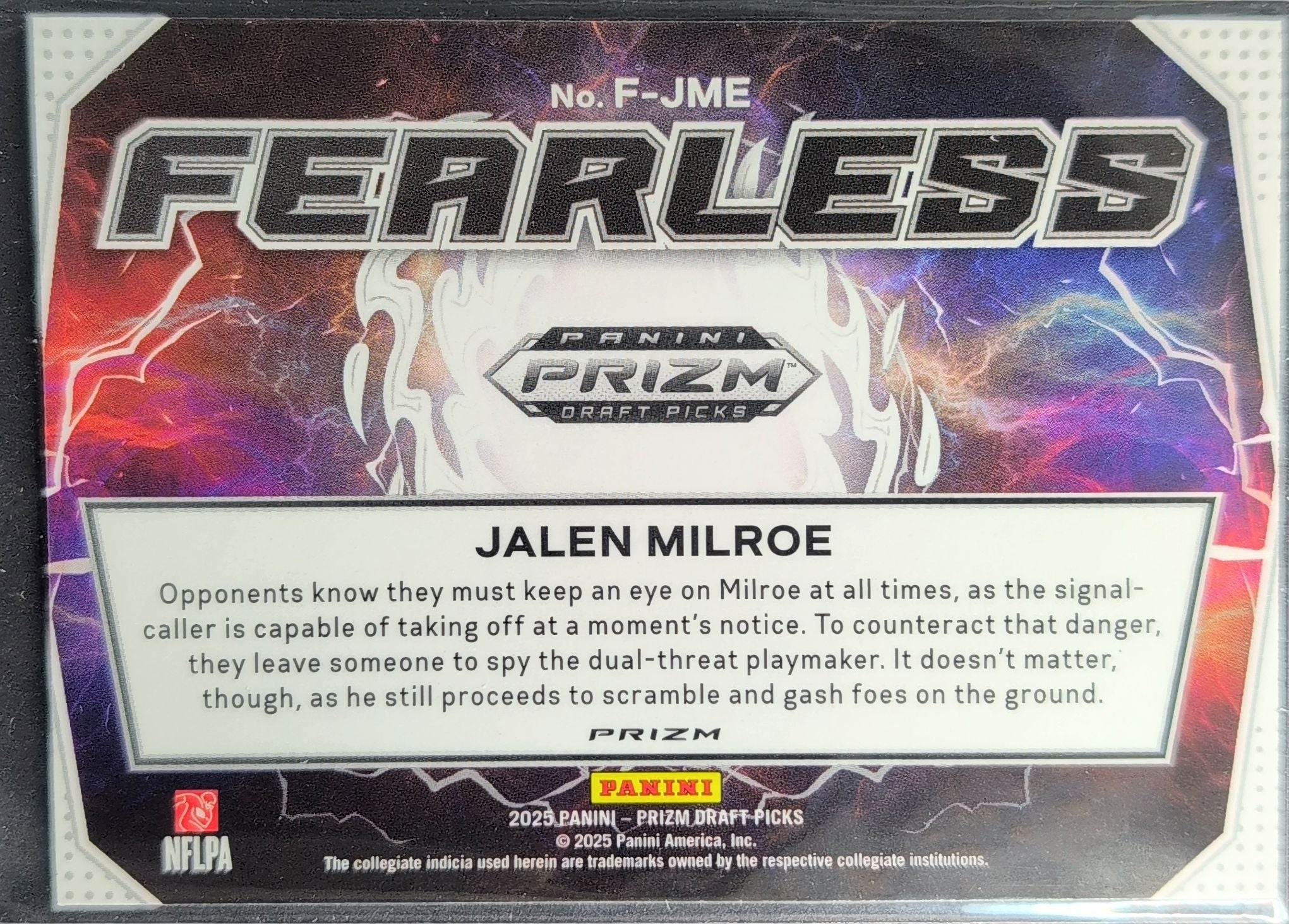 2025 Panini Prizm Draft Picks Jalen Milroe #F-JME Fearless Green Alabama Crimson Tide back