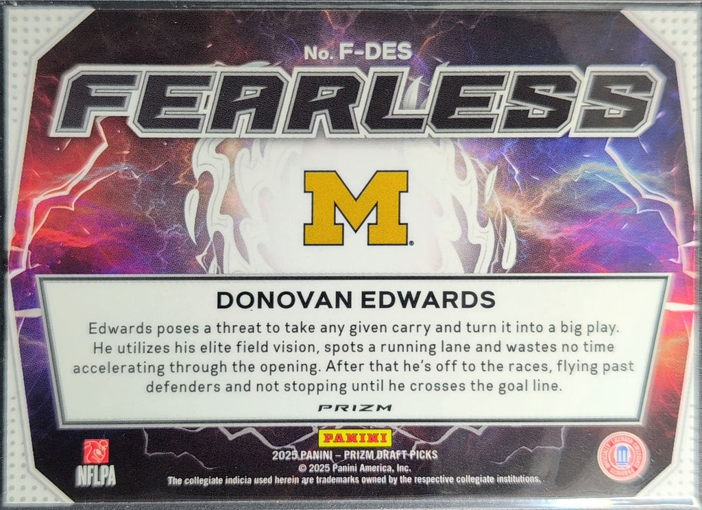 2025 Panini Prizm Draft Picks Donovan Edwards #F-DES Fearless Gold Ice Michigan Wolverines back