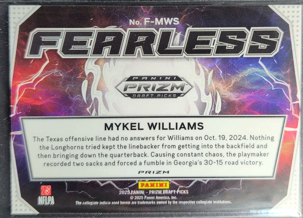 2025 Panini Prizm Draft Picks Mykel Williams #F-MWS Fearless Red Ice Georgia Bulldogs back