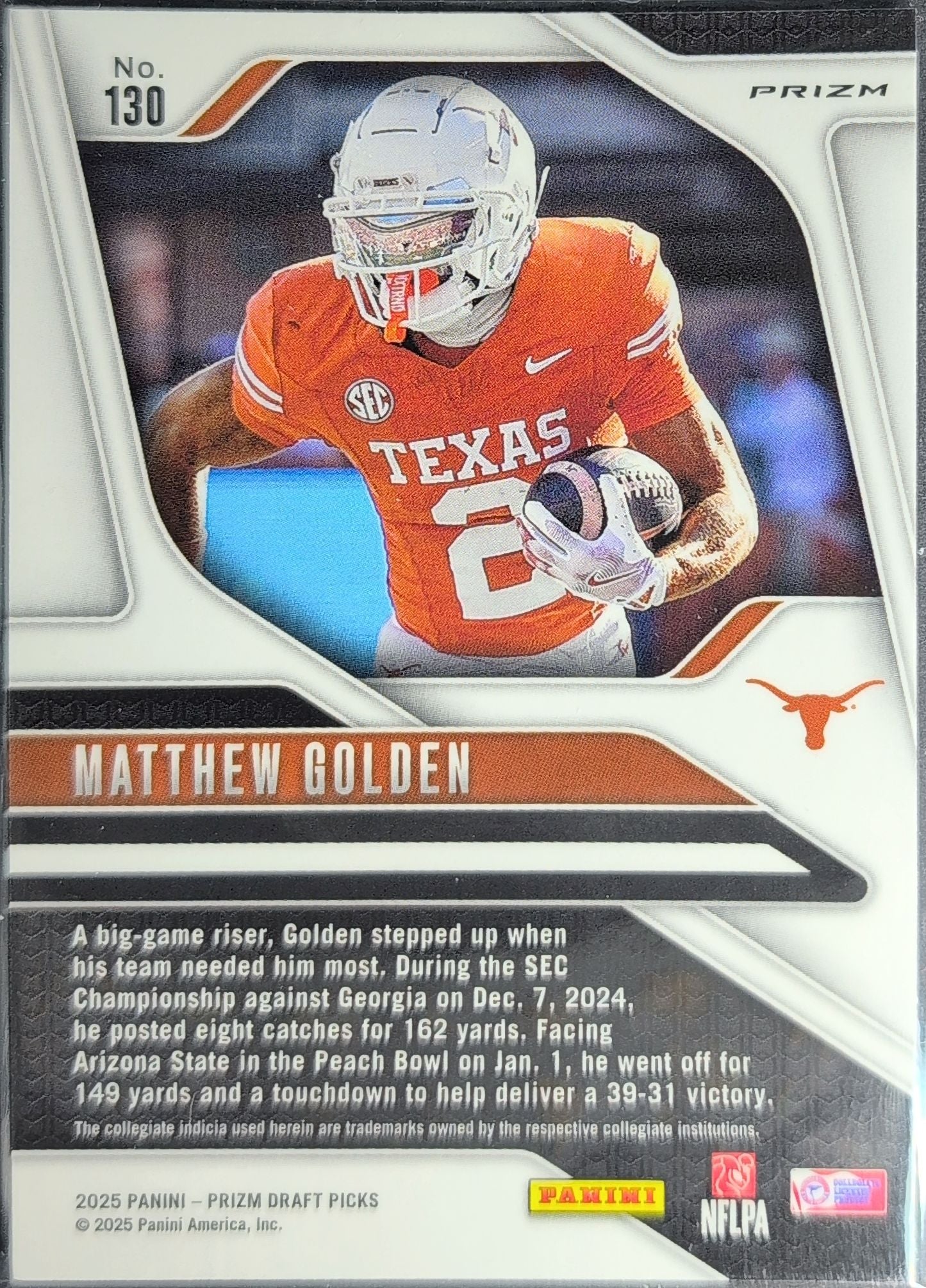 2025 Panini Prizm Draft Picks Matthew Golden #130 Prizms Red Ice Texas Longhorns back
