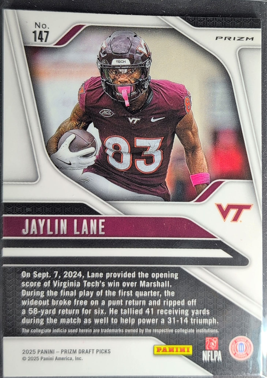 2025 Panini Prizm Draft Picks Jaylin Lane #147 Prizms Red Ice Virginia Tech Hokies back