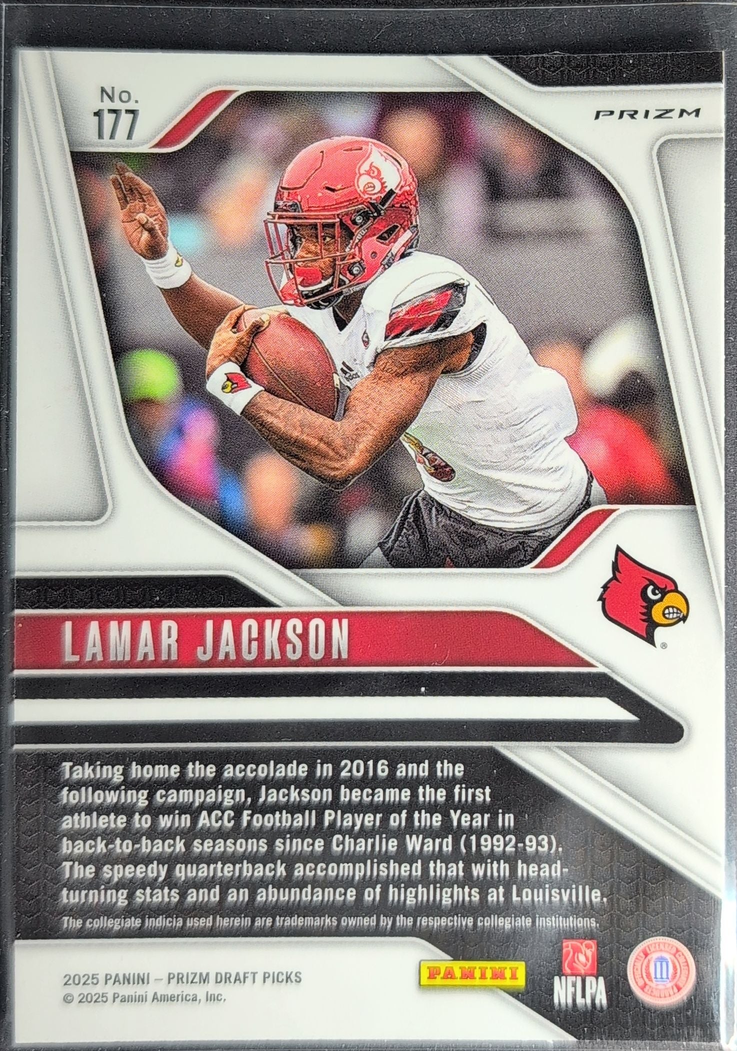 2025 Panini Prizm Draft Picks Lamar Jackson #177 Prizms Red Ice Louisville Cardinals back