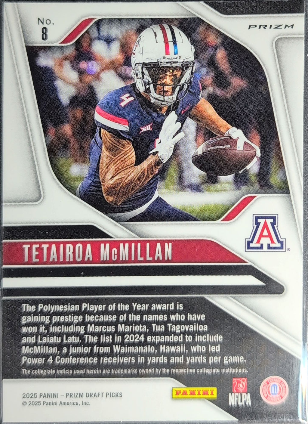 2025 Panini Prizm Draft Picks Tetairoa McMillan #8 Prizms Red Ice Arizona Wildcats back