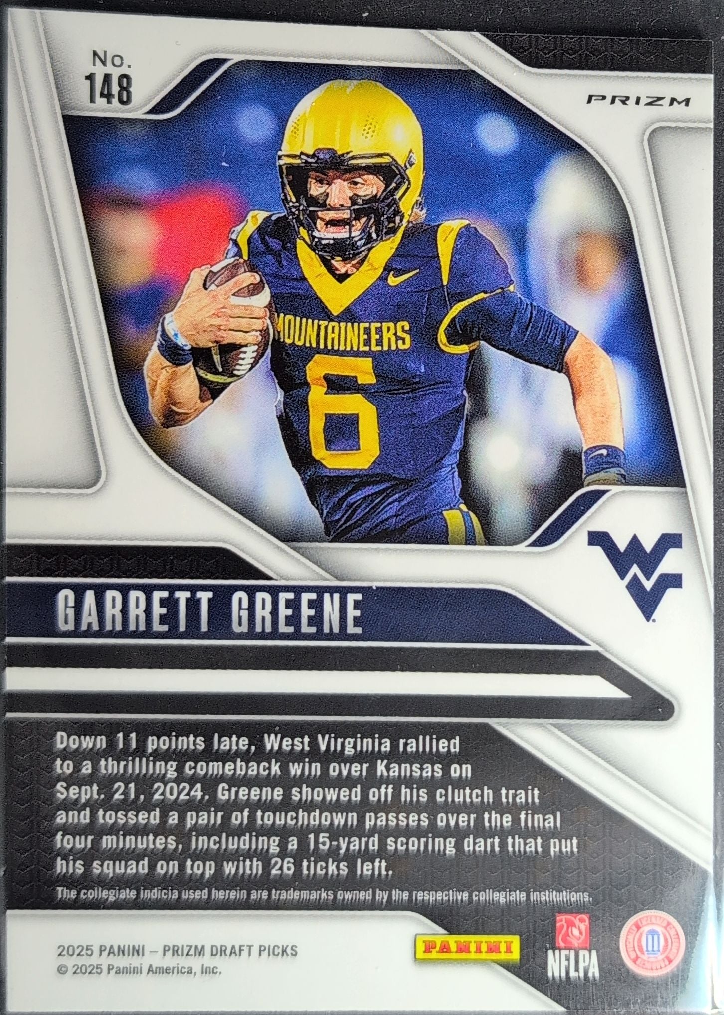 2025 Panini Prizm Draft Picks Garrett Greene #148 Prizms Red Ice West Virginia Mountaineers back