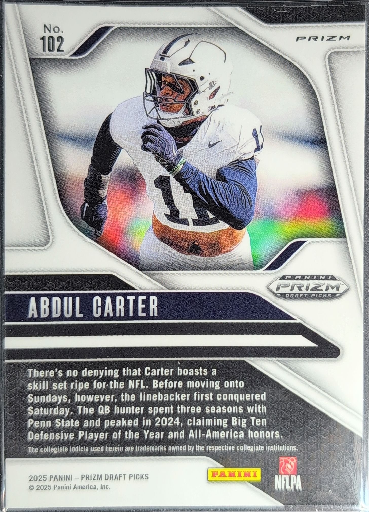 Abdul Carter 2025 Panini Prizm Draft Picks #102 Prizms Red Ice Penn State Nittany Lions - back image