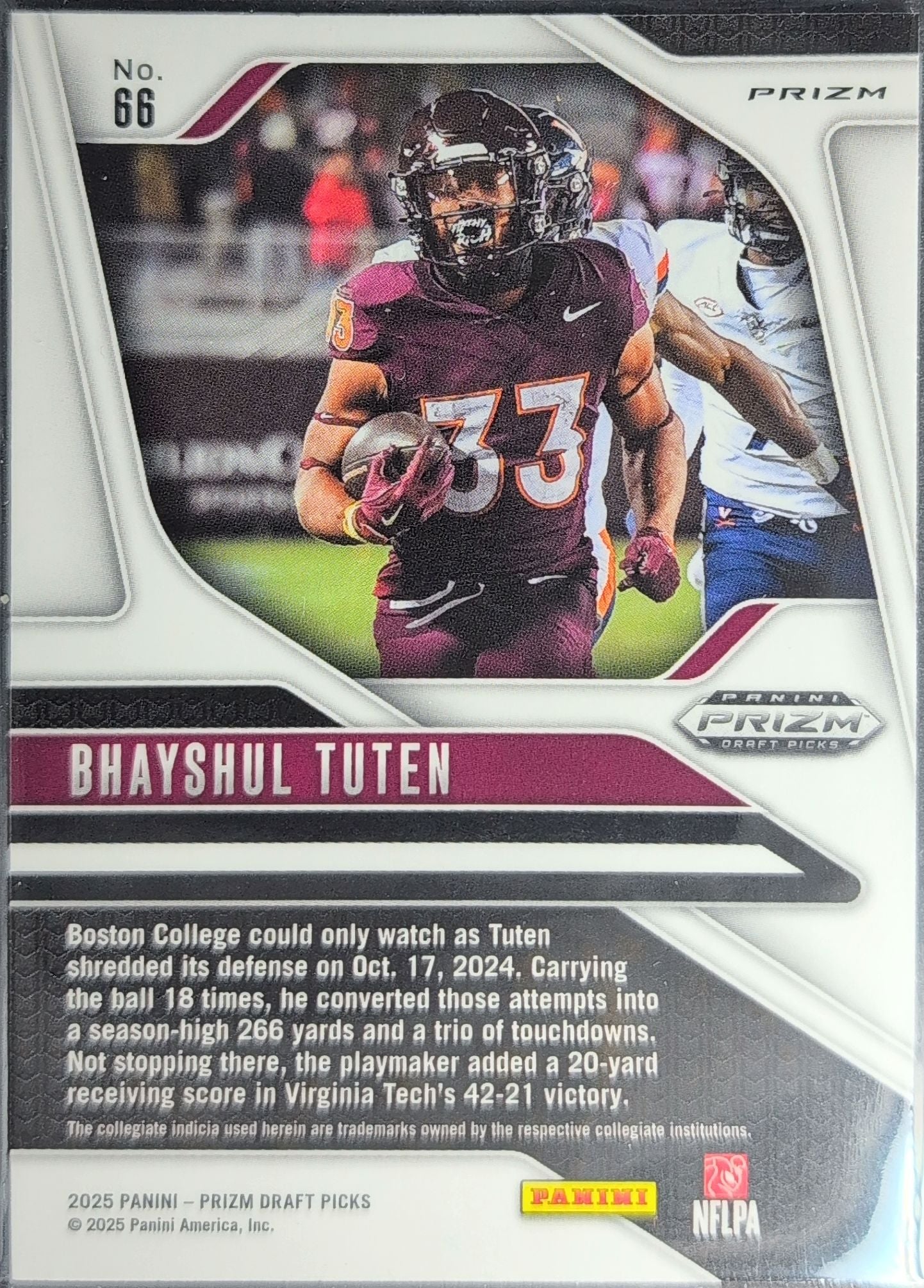 2025 Panini Prizm Draft Picks Bhayshul Tuten #66 Prizms Red Ice Virginia Tech Hokies back