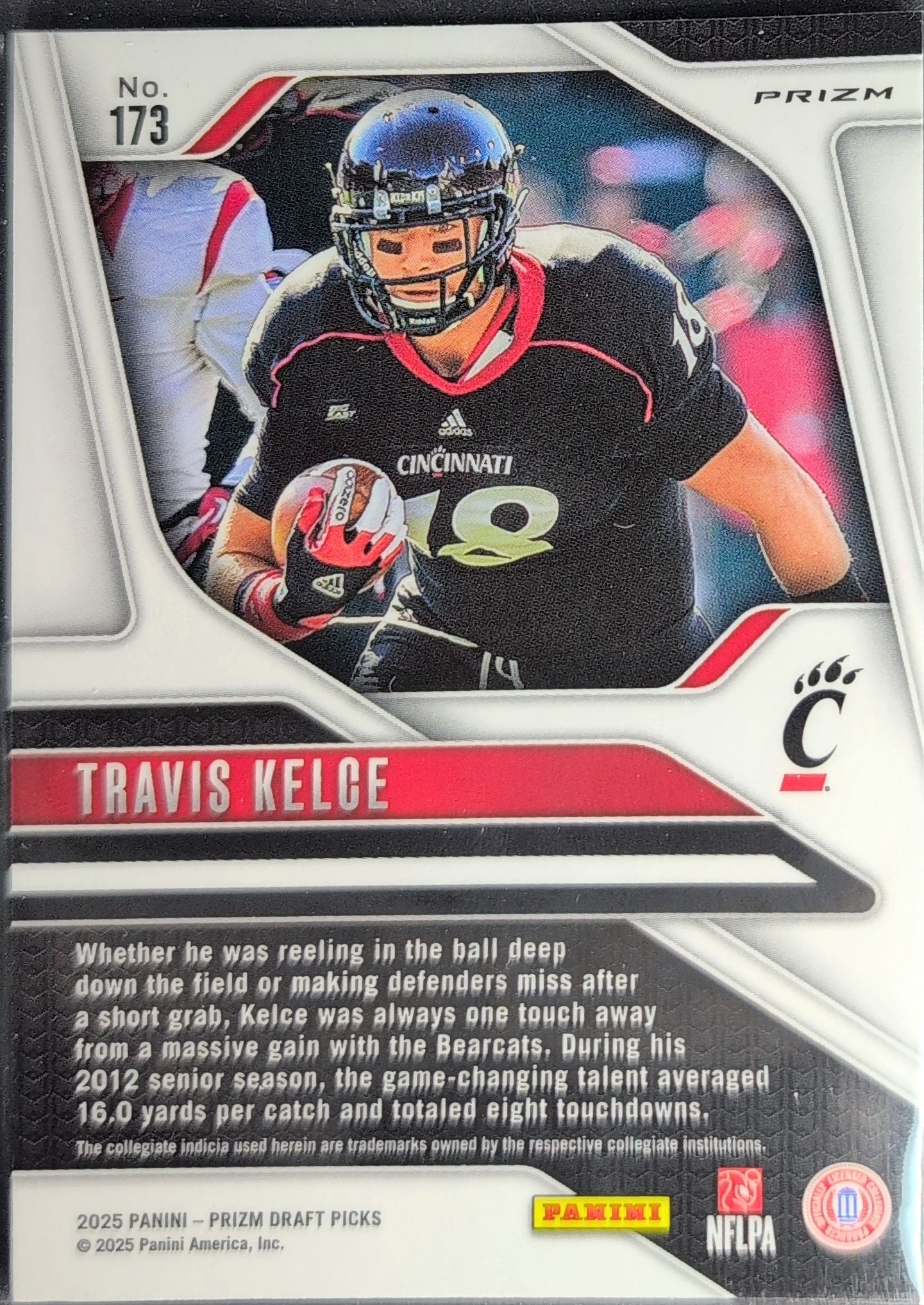 2025 Panini Prizm Draft Picks Travis Kelce #173 Prizms Red Ice Cincinnati Bearcats back