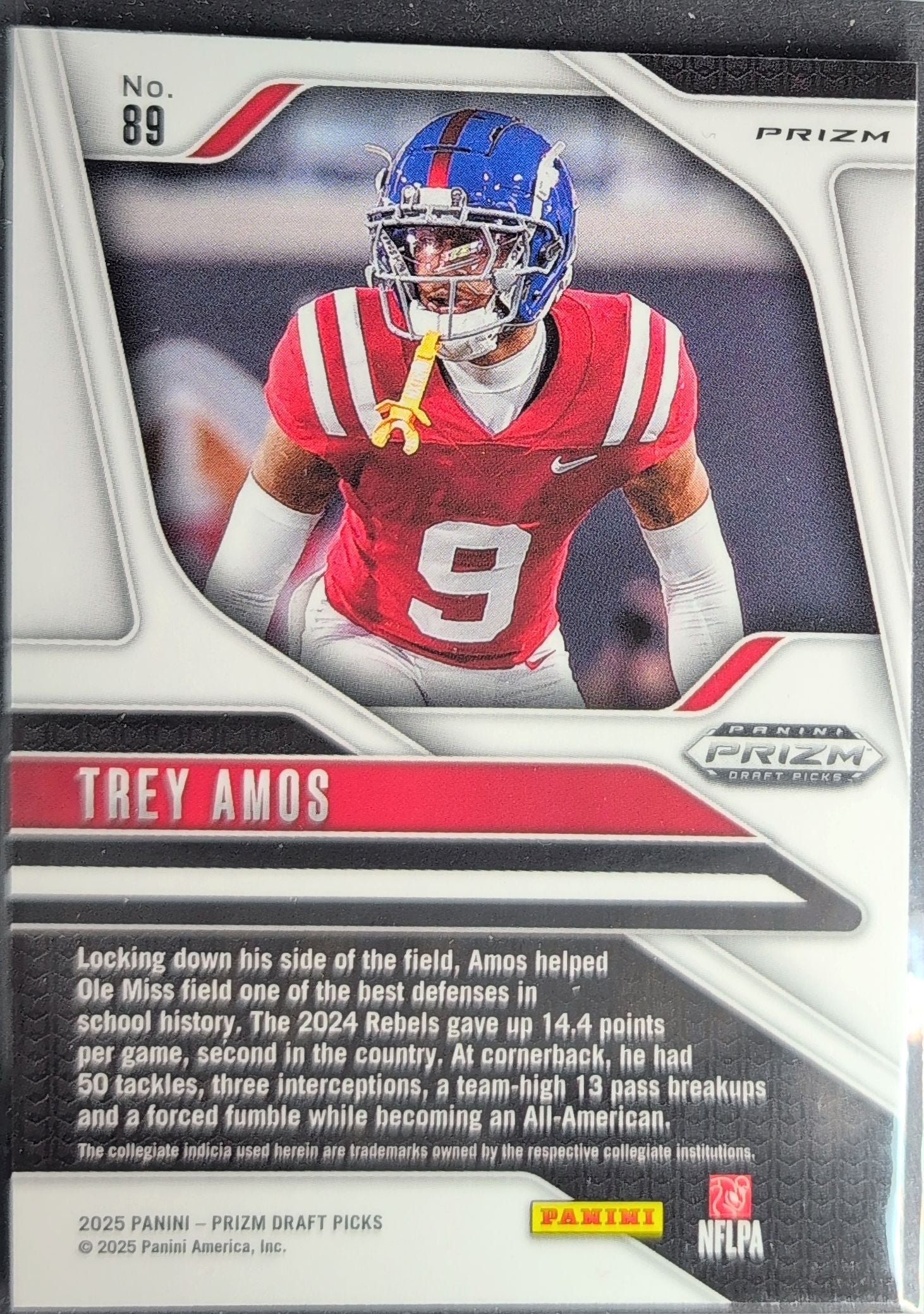 2025 Panini Prizm Draft Picks Trey Amos #89 Prizms Red Ice Ole Miss Rebels back