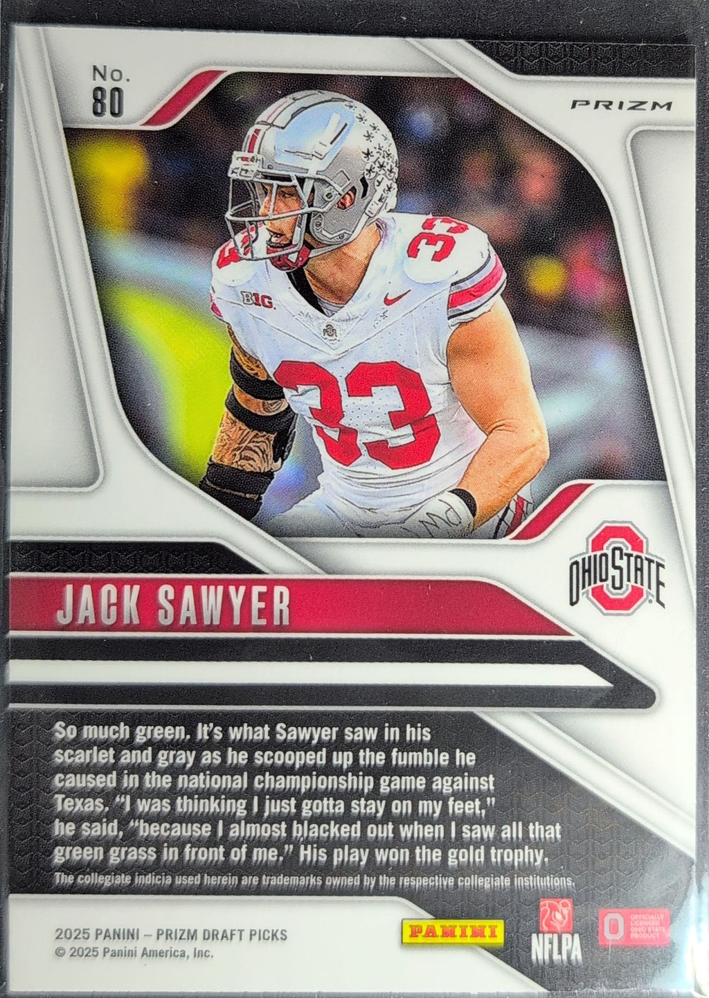 2025 Panini Prizm Draft Picks Jack Sawyer #80 Prizms Gold Ice Ohio State Buckeyes back