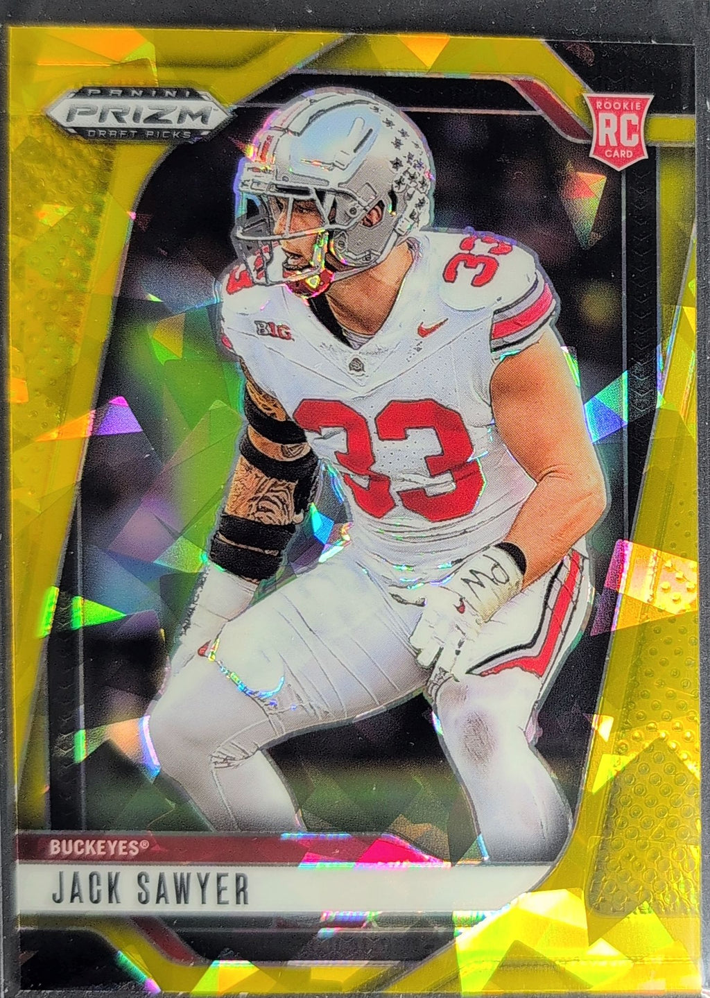 2025 Panini Prizm Draft Picks Jack Sawyer #80 Prizms Gold Ice Ohio State Buckeyes front
