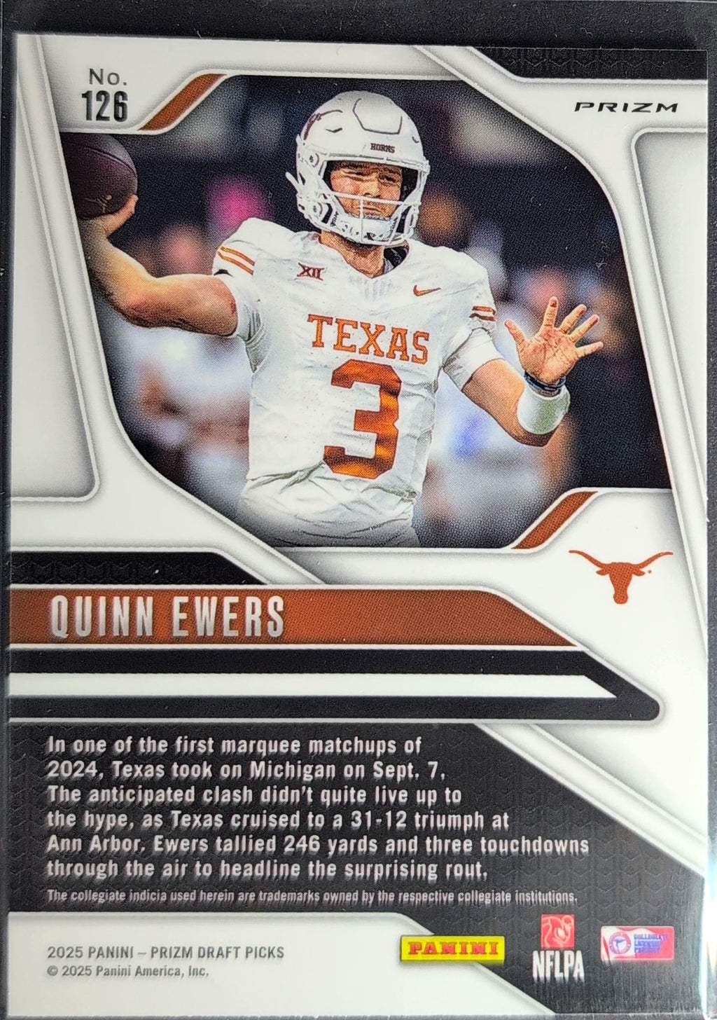 2025 Panini Prizm Draft Picks Quinn Ewers #126 Prizms Gold Ice Texas Longhorns back
