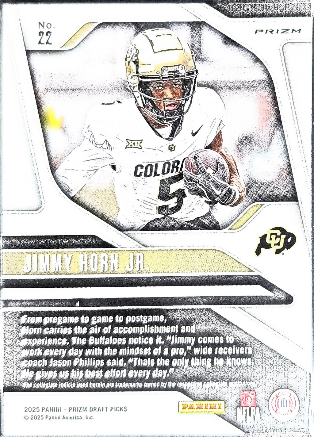 2025 Panini Prizm Draft Picks Jimmy Horn Jr. #22 Prizms Gold Ice Colorado Buffaloes back