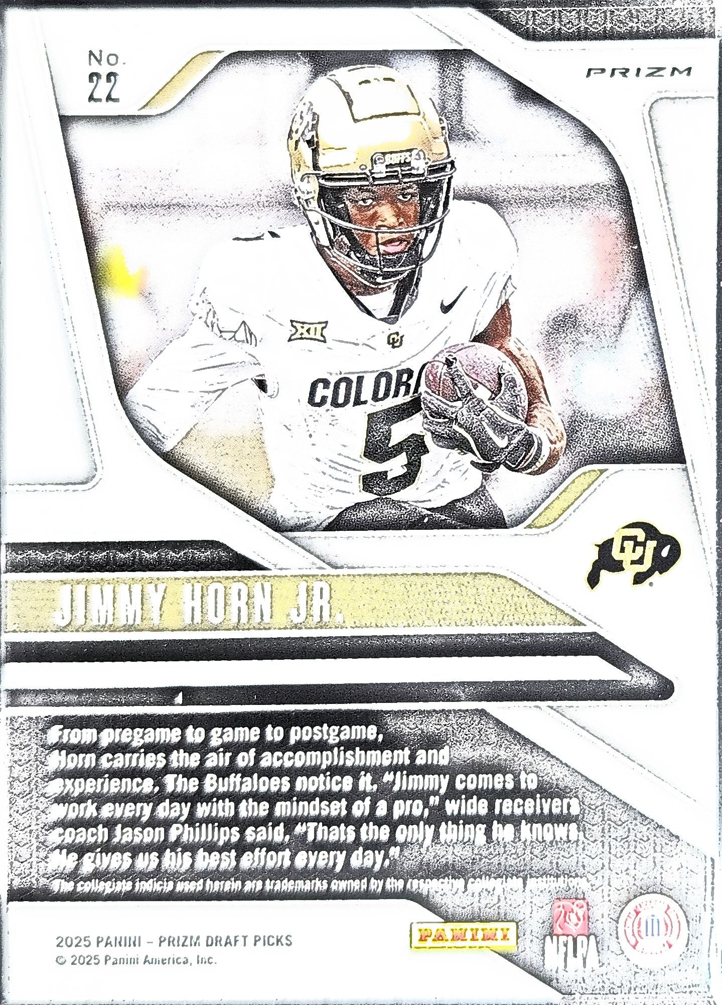 2025 Panini Prizm Draft Picks Jimmy Horn Jr. #22 Prizms Gold Ice Colorado Buffaloes back