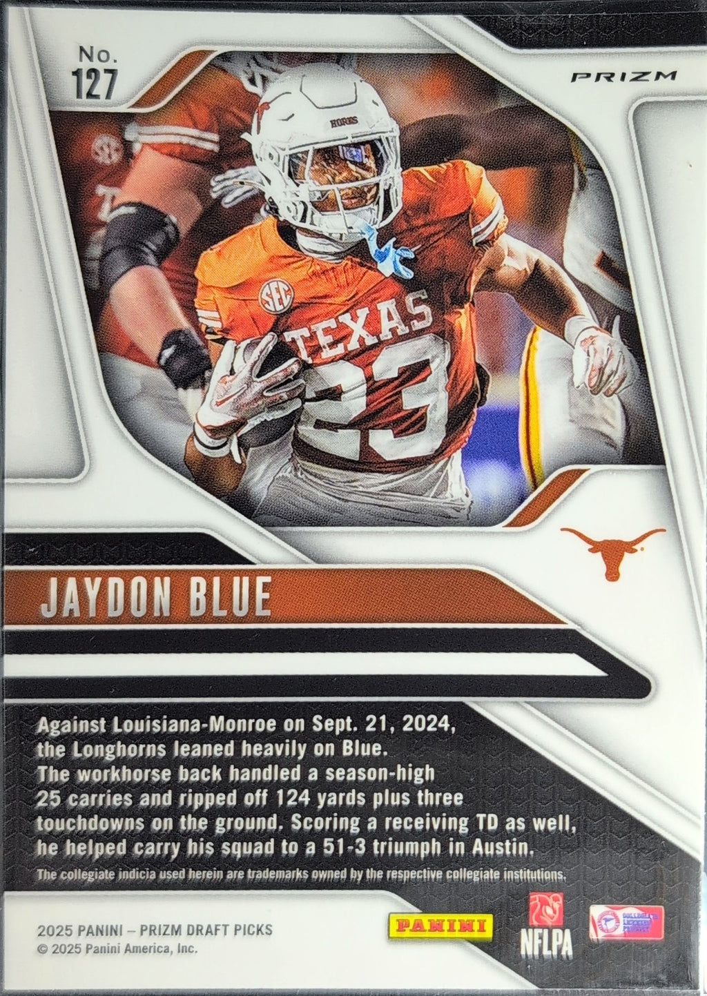 2025 Panini Prizm Draft Picks Jaydon Blue #127 Prizms Gold Ice Texas Longhorns back