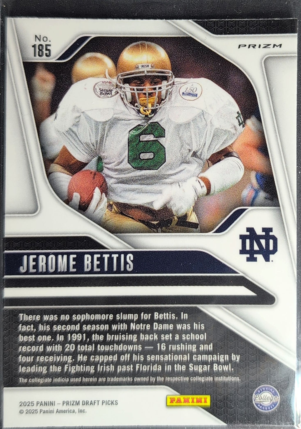 2025 Panini Prizm Draft Picks Jerome Bettis #185 Prizms Silver Notre Dame Fighting Irish back