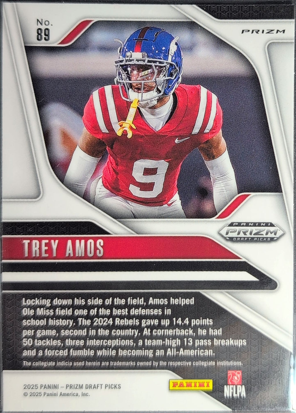 2025 Panini Prizm Draft Picks Trey Amos #89 Prizms Purple Wave Ole Miss Rebels back