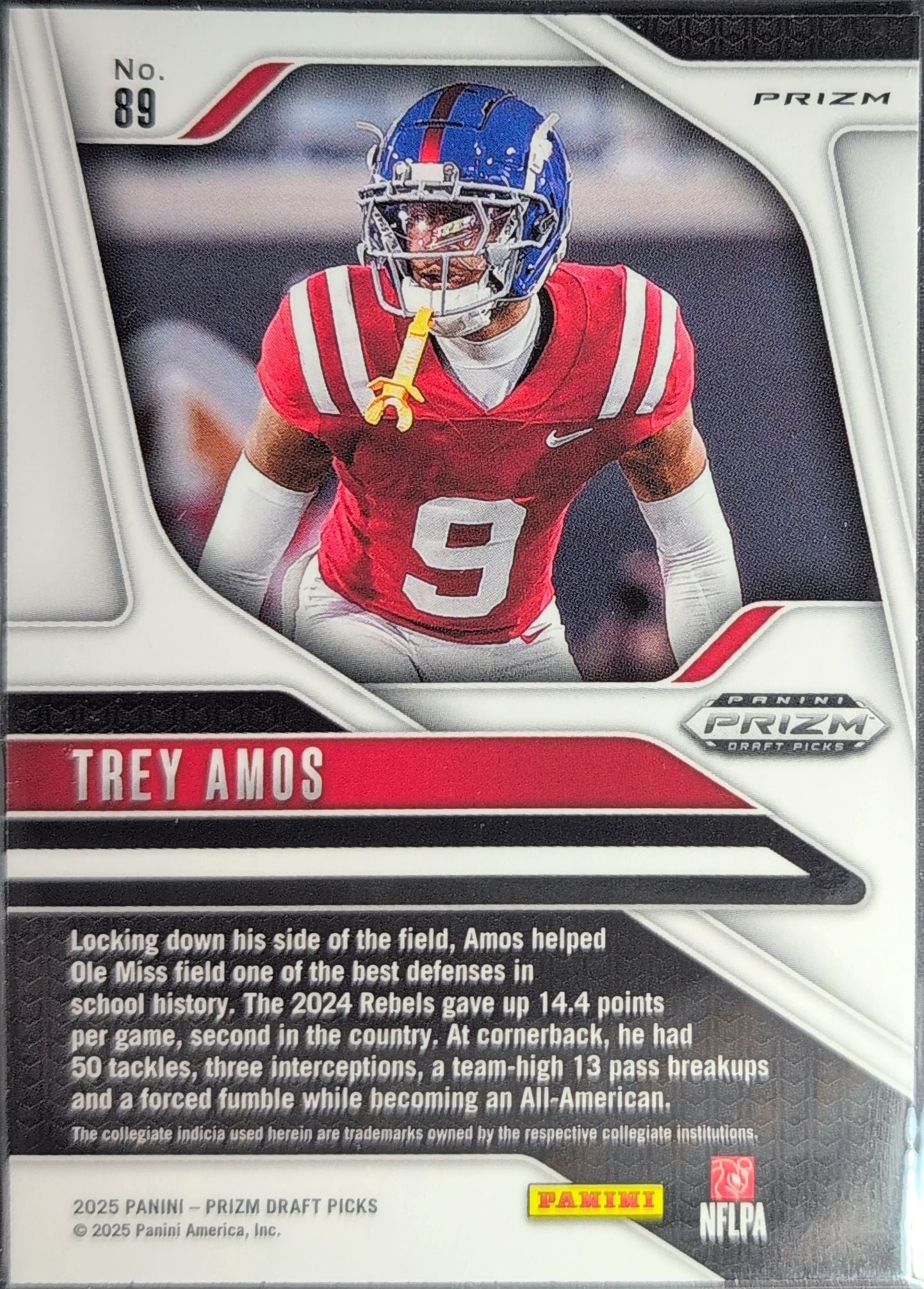 2025 Panini Prizm Draft Picks Trey Amos #89 Prizms Purple Wave Ole Miss Rebels back