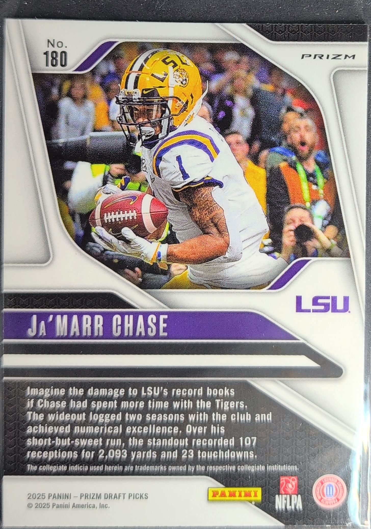 2025 Panini Prizm Draft Picks Ja'Marr Chase #180 Prizms Purple Wave LSU Tigers back