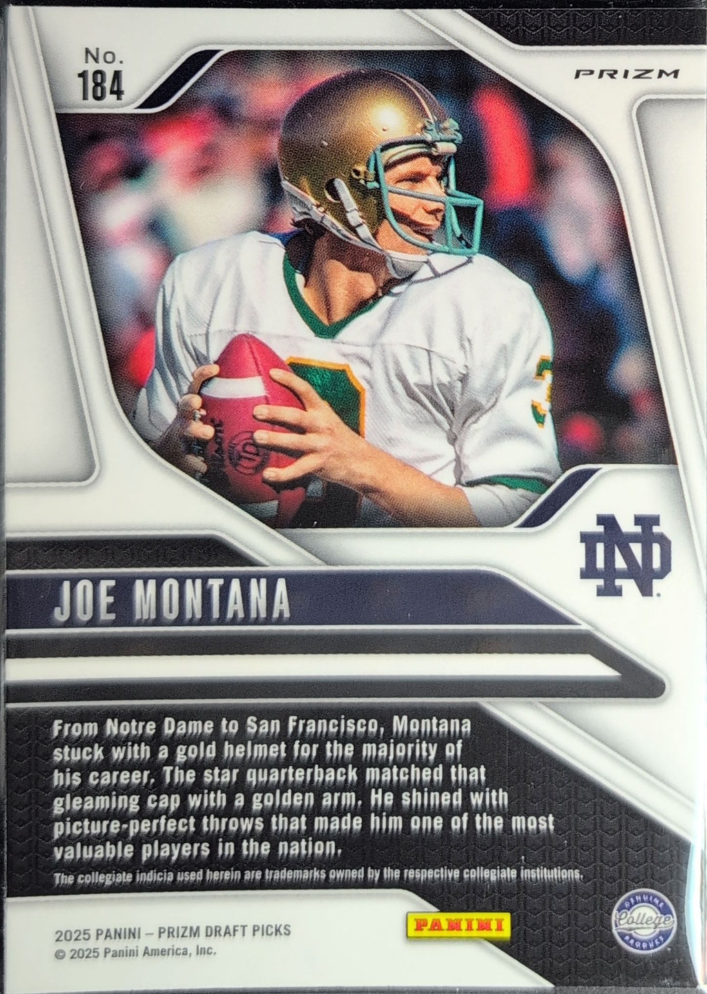 2025 Panini Prizm Draft Picks Joe Montana #184 Prizms Purple Wave Notre Dame Fighting Irish back