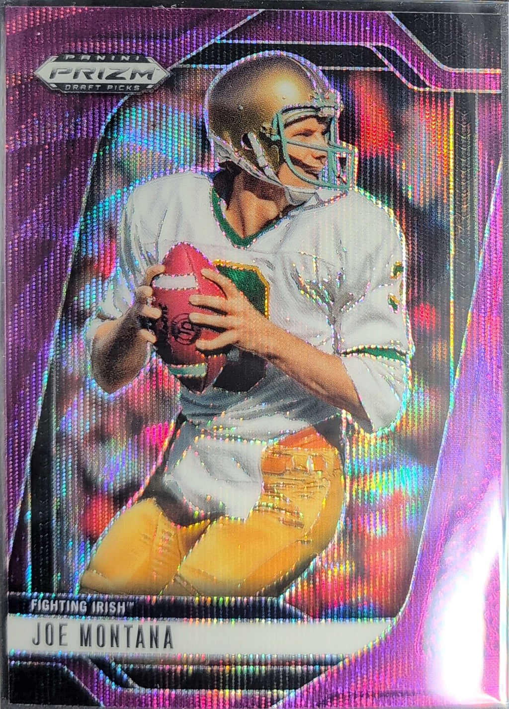 2025 Panini Prizm Draft Picks Joe Montana #184 Prizms Purple Wave Notre Dame Fighting Irish front
