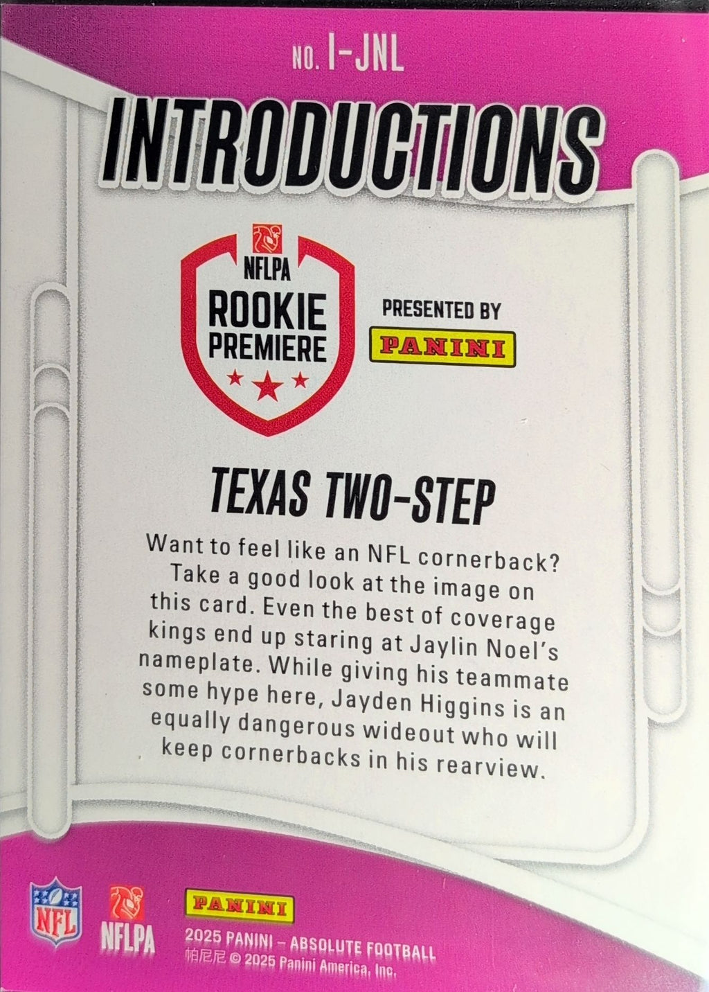 2025 Panini Absolute Texas Two-Step #I-JNL Introductions Houston Texans back
