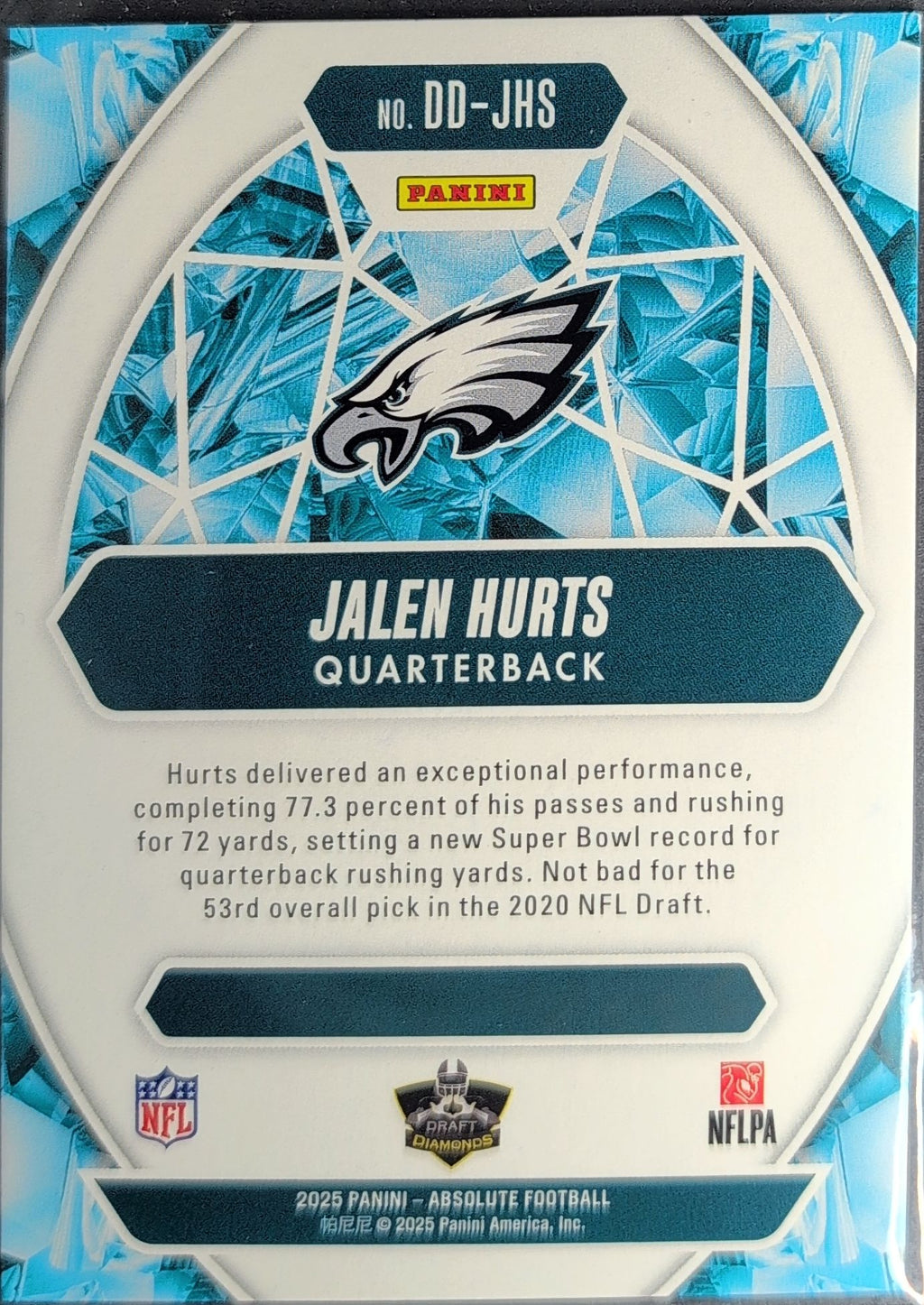 2025 Panini Absolute Jalen Hurts #DD-JHS Draft Diamonds Philadelphia Eagles back
