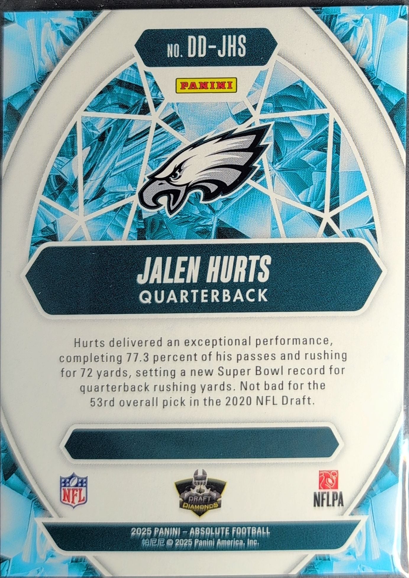 2025 Panini Absolute Jalen Hurts #DD-JHS Draft Diamonds Philadelphia Eagles back