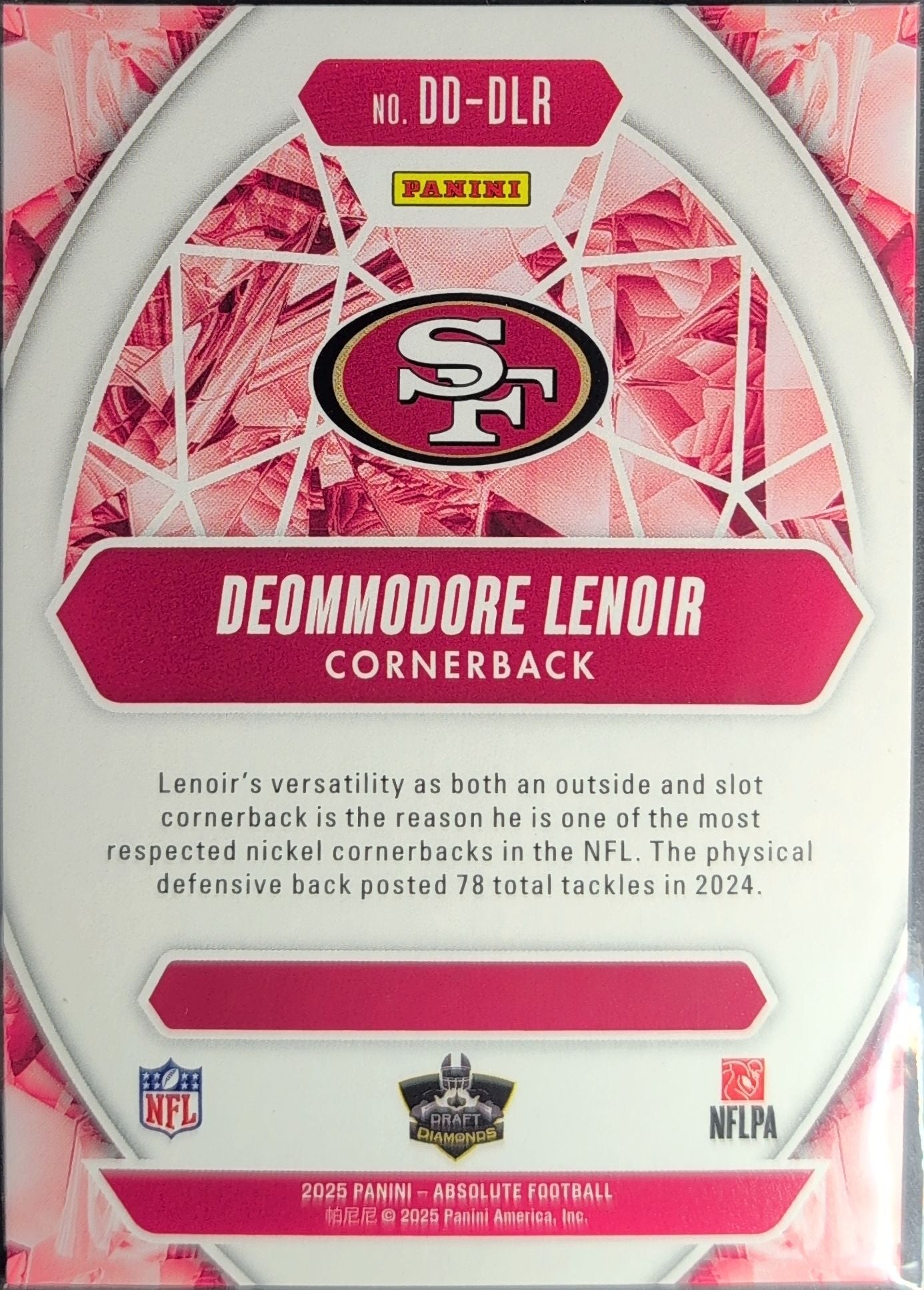 2025 Panini Absolute Deommodore Lenoir #DD-DLR Draft Diamonds San Francisco 49ers back