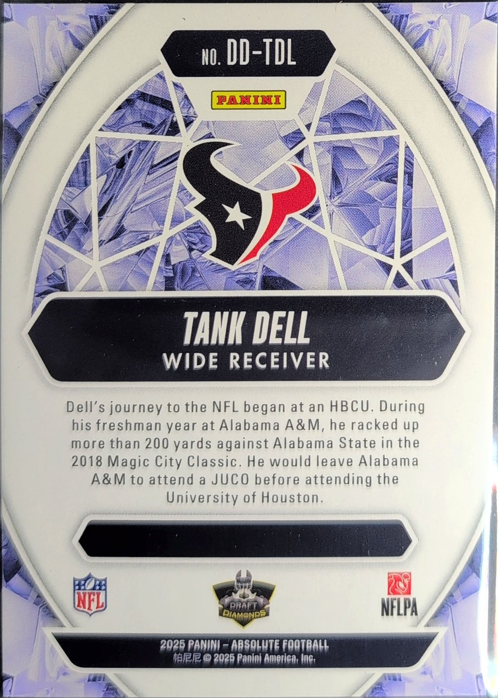 2025 Panini Absolute Tank Dell #DD-TDL Draft Diamonds Houston Texans back