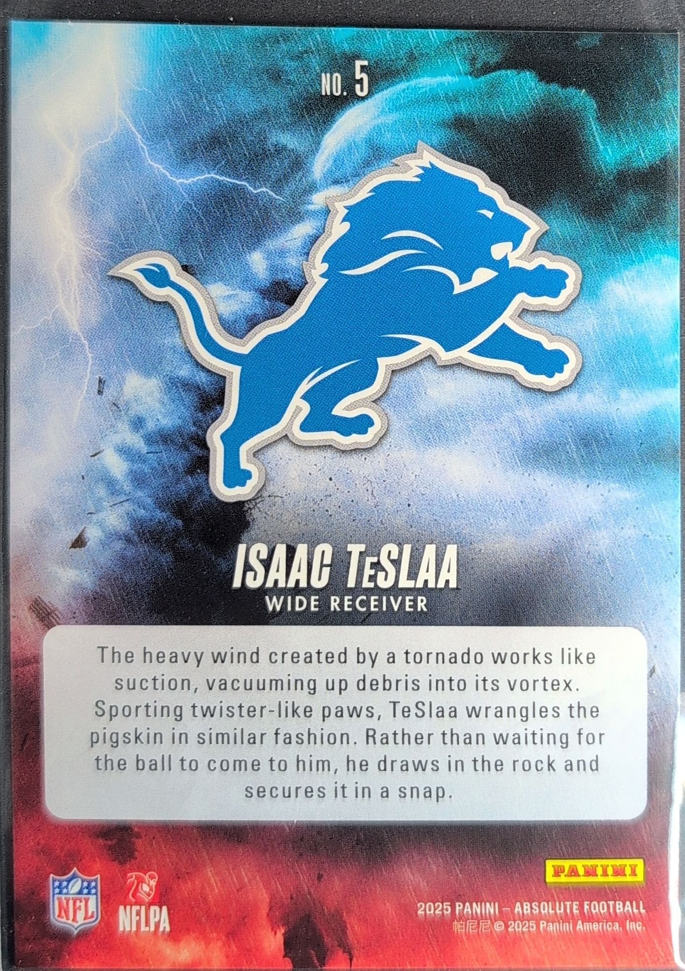 Isaac TeSlaa 2025 Panini Absolute #5 By Storm Detroit Lions - back image