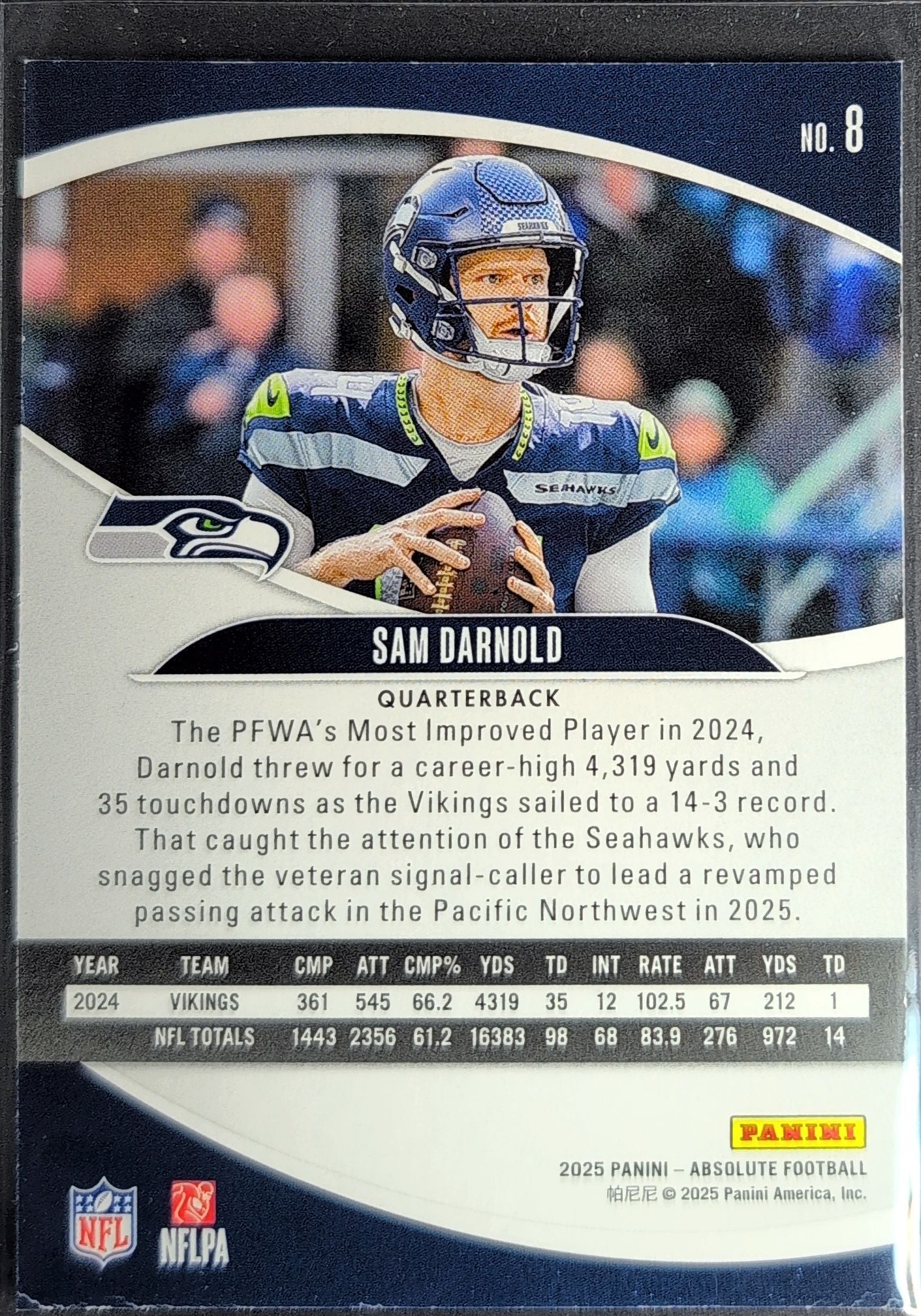 2025 Panini Absolute Sam Darnold #8 Black Seattle Seahawks back